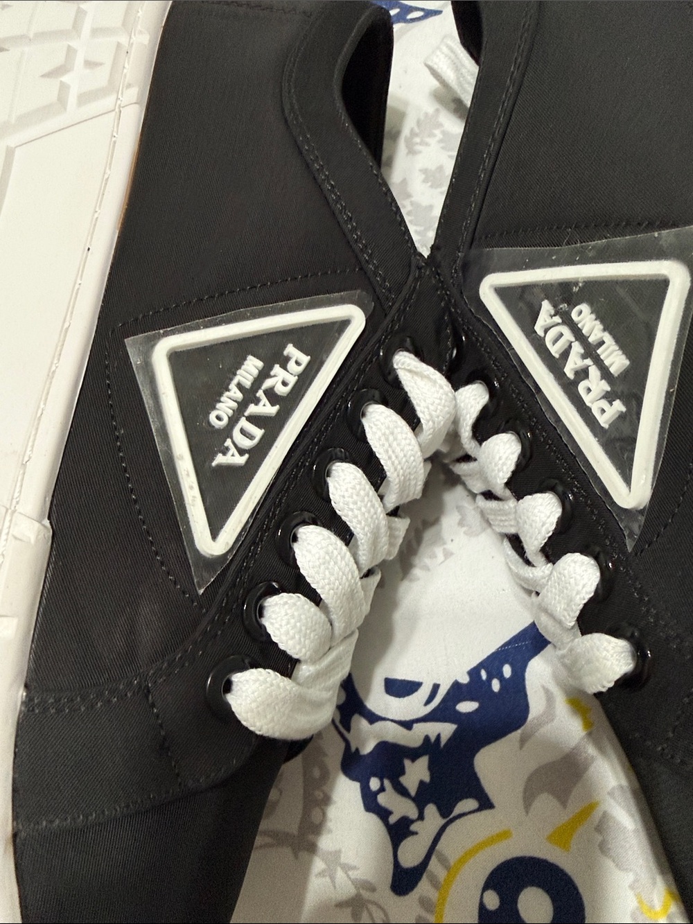 Prada Black Nylon Sneakers with White Platform Soles - Picture 2 of 7
